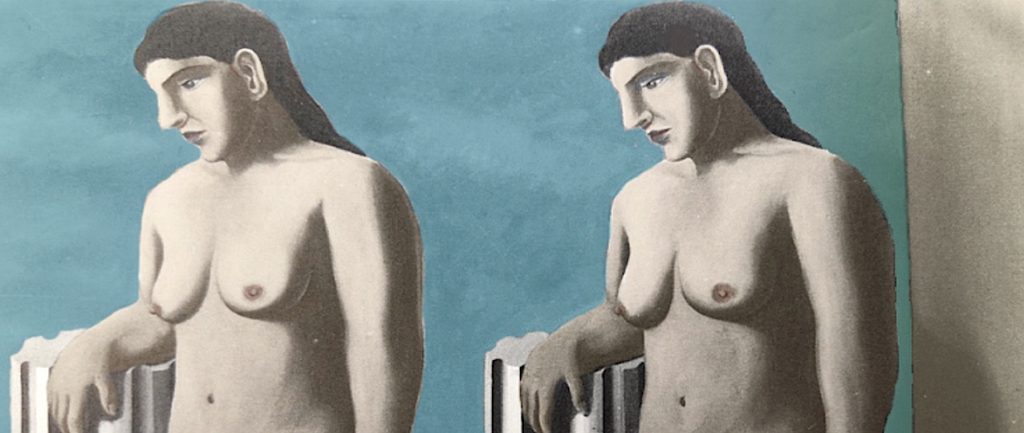 Détail de la "Pose enchantée" recolorisée © Succession René Magritte c/o SABAM & ULiège (Cliquer pour agrandir)