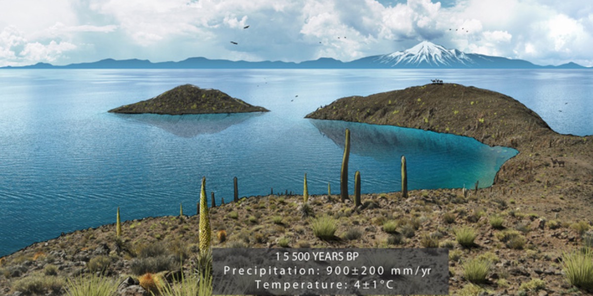 Reconstitution du lac Tauca recouvrant, il y a 15.500 ans, l'actuel Salar de Uyuni. © Edouard Mazaré