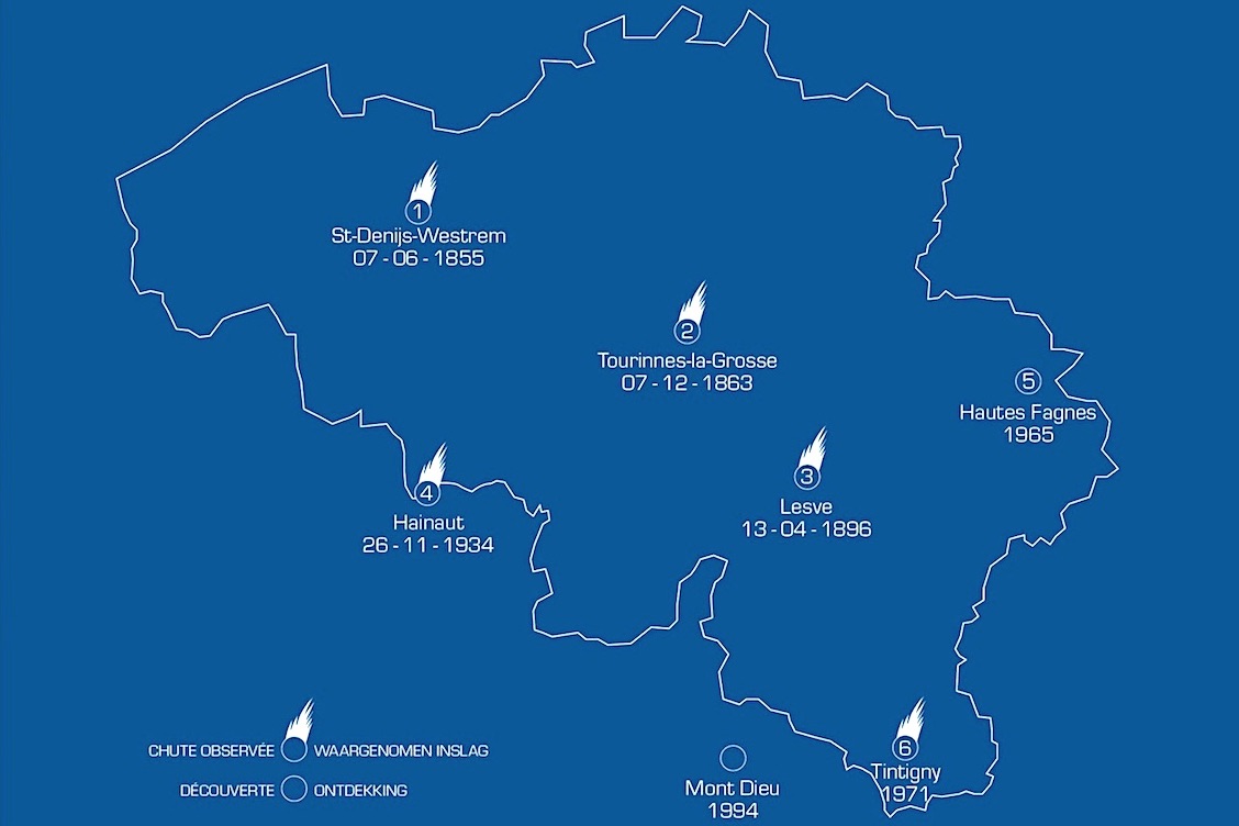 Localisation des six météorites "belges". © IRSNB