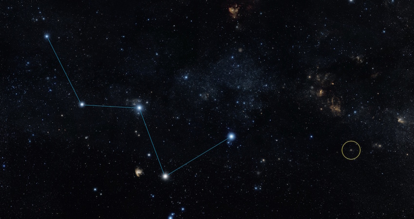 Localisation de l'exoplanète tellurique par rapport à la constellation de Cassiopée.
