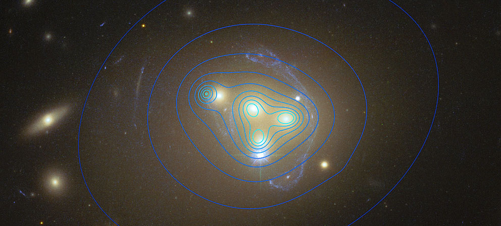 C'est dans l'amas de galaxies Abell 3827 que les contours de la matière noire ont pu être détectés par les astronomes européens de l'ESO.