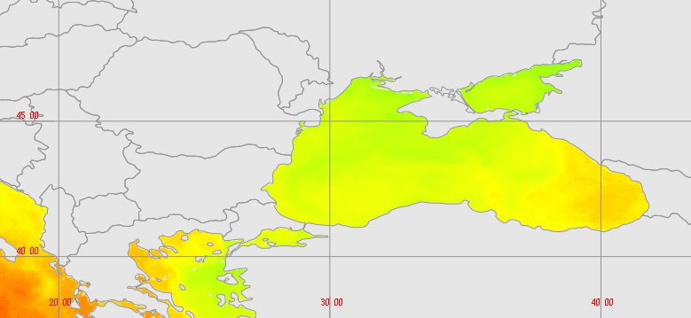 Mer Noire, exemple d'anomalie de température de surface révélée par surveillance satellitaire (MODIS.ESA).