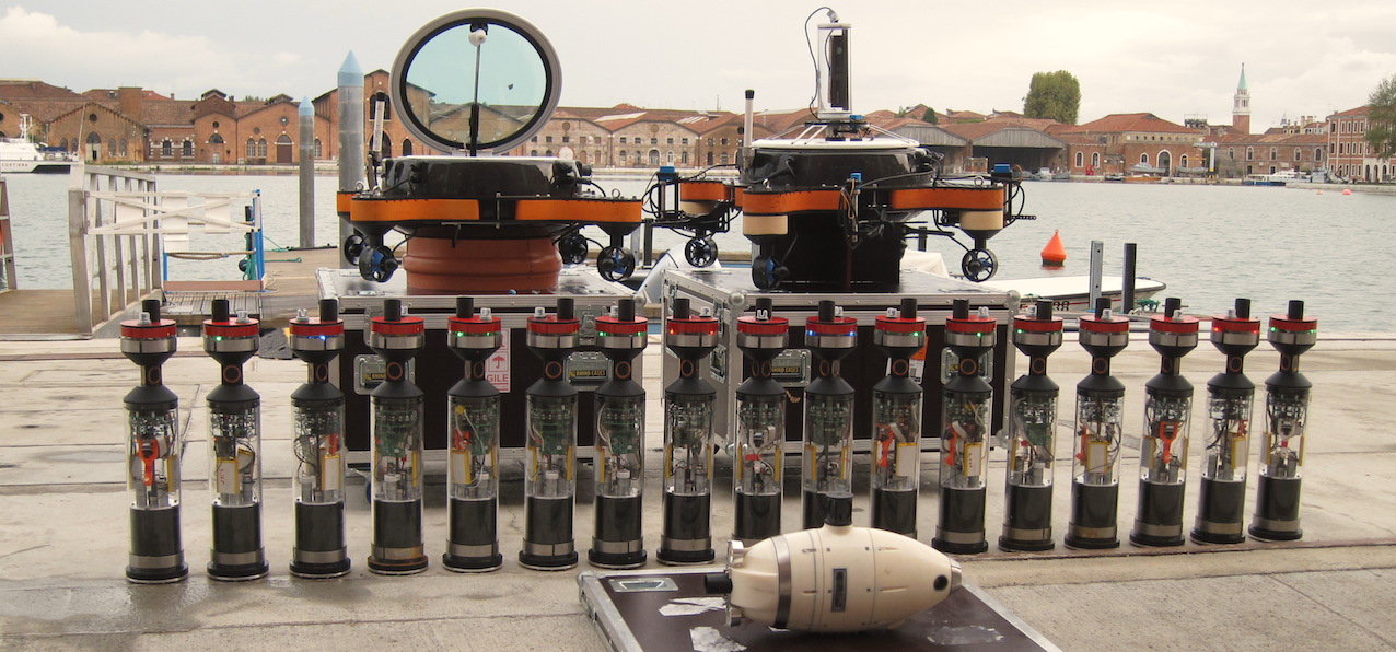 Des "moules" électroniques, deux gros nénuphars high-tech et un poisson robot: l'ULB surveille les eaux vénitiennes. © A. Campo