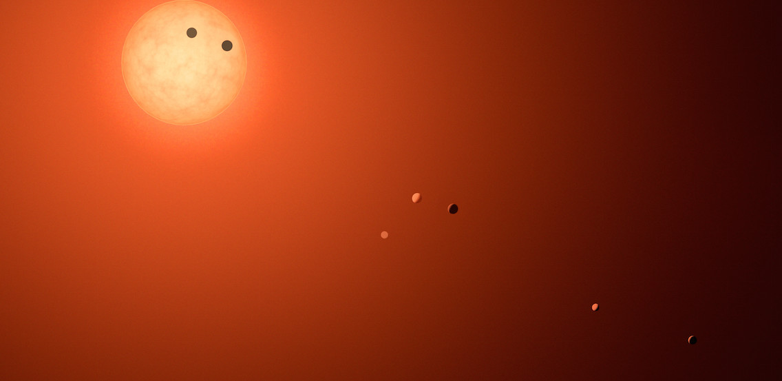 Représentation des sept planètes du système Trappist-1. © NASA
