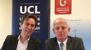 Le Pr Vincent Blondel (à gauche), recteur de l'UCL, et le Pr Pierre Jadoul, recteur de l'université Saint-Louis, à Bruxelles.