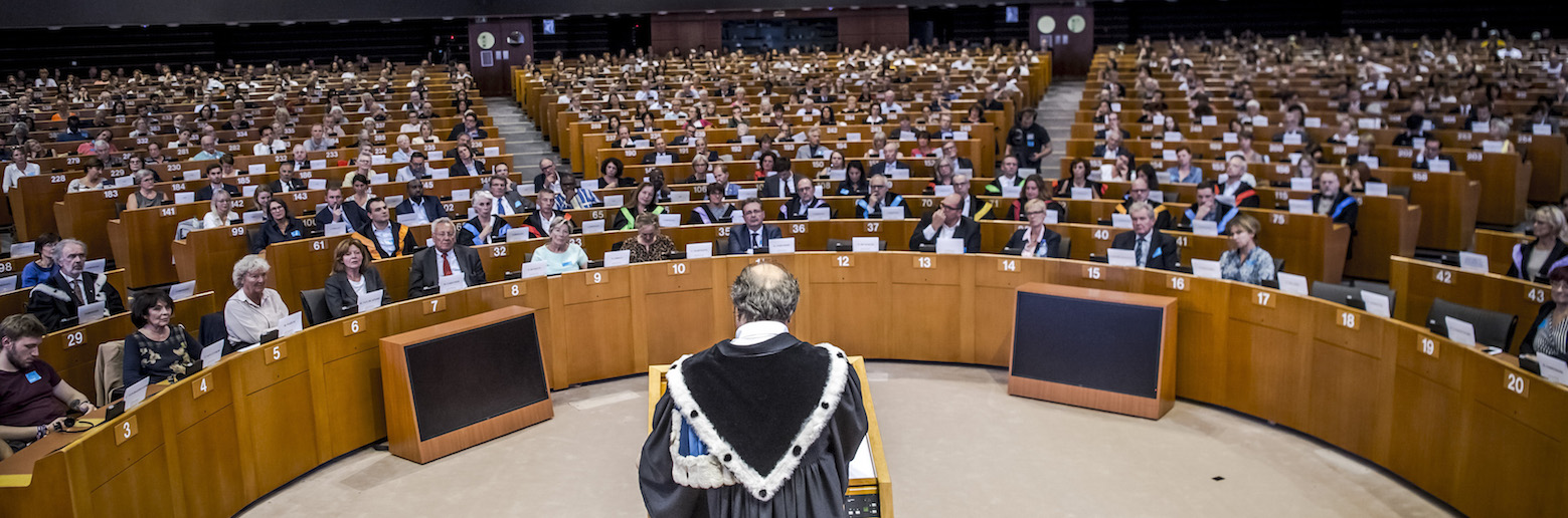 Discours de rentrée académique du recteur Yvon Englert (ULB), au parlement Européen. © ULB